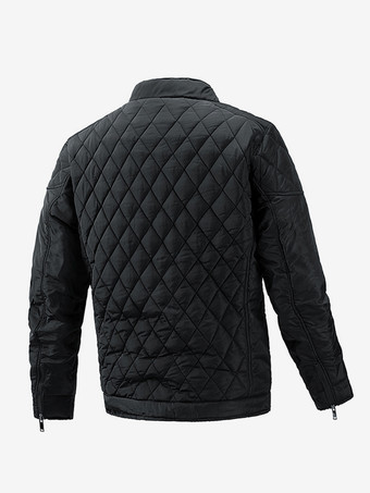 メンズ バイカー ジャケット カジュアル 長袖 ジップ コットン ダイヤモンド柄 ジャケット