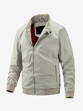 アプリコットメンズジャケット ジップ開閉ポケット 長袖ボンバージャケット