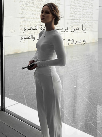 ラウンジセット 長袖トップスとワイドレッグパンツ 春カジュアルツーピースコーデセット レディース 2025