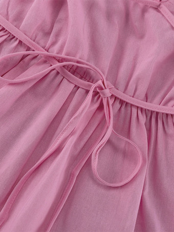 パフスリーブ付きロングドレス Vネック ベルト付き サマードレス レディース 2025