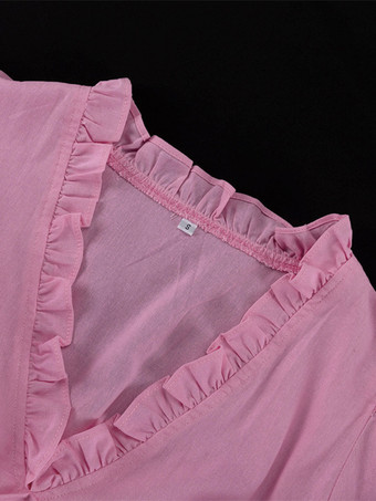 パフスリーブ付きロングドレス Vネック ベルト付き サマードレス レディース 2025