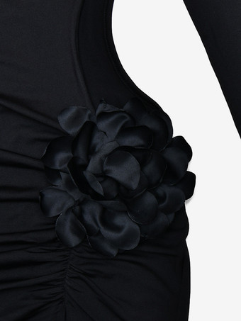 ボディコンロングドレス、フラワーカットアウトウエストタートルネック、ロングスリーブ、セクシーなハイスリットドレス 2025