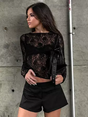 Top Noir Dentelle Argenté Quiz - Taille 12 - Élégant Et Féminin