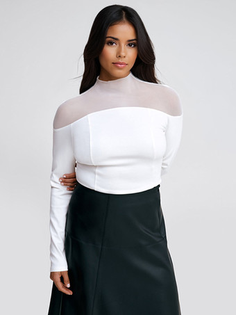 ホワイト メッシュ タートルネック T シャツ ブラック 長袖 春 トップス レディース 2026