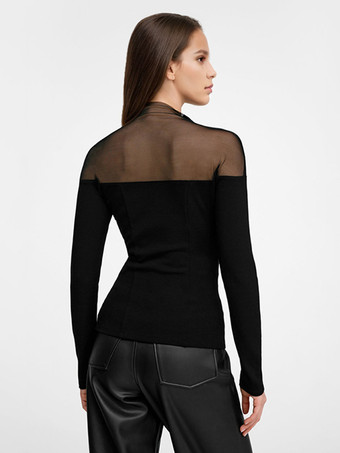 メッシュ タートルネック T シャツ ブラック 長袖 春 トップス レディース 2026