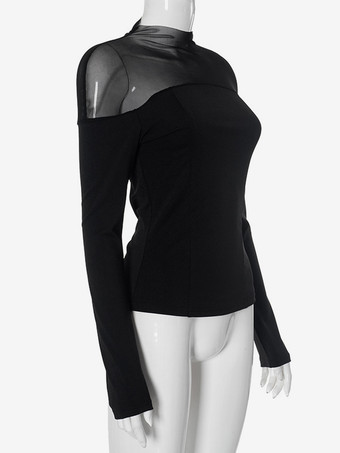 メッシュ タートルネック T シャツ ブラック 長袖 春 トップス レディース 2026