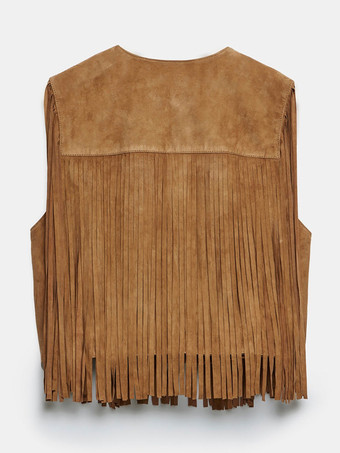 ウエスタン カウガール フリンジ ベスト クルーネック ボヘミアン スプリング スエード ジャケット レディース 2025