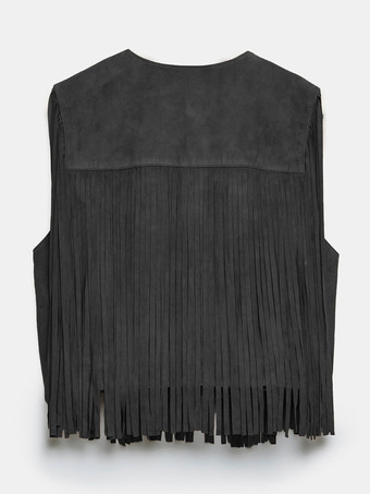 ウエスタン カウガール フリンジ ベスト クルーネック ボヘミアン スプリング スエード ジャケット レディース 2025