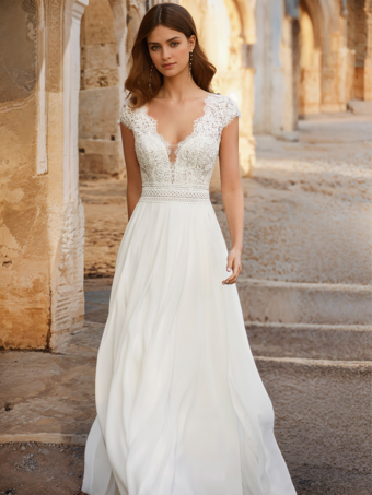 ボヘミアンウェディングドレス レース レース ボールガウン フロアレングス ナチュラルウエスト バックレス ノースリーブ Vネック アイボリー