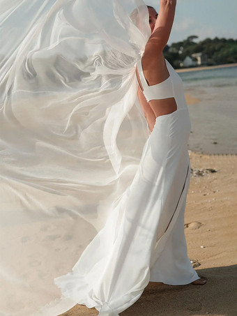 アイボリーウェディングベール 1層シフォンカットエッジブライダルベール