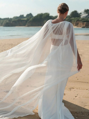 ホワイト ウェディングベール 1層シフォンカットエッジブライダルベール