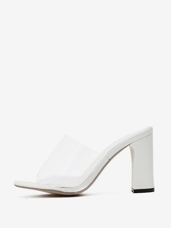 High Heel Mules Transparent Open Toe Chunky Heel Mule Sandals