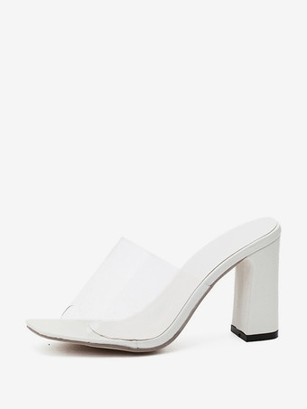High Heel Mules Transparent Open Toe Chunky Heel Mule Sandals