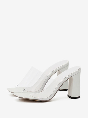 High Heel Mules Transparent Open Toe Chunky Heel Mule Sandals
