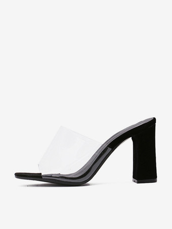 High Heel Mules Transparent Open Toe Chunky Heel Mule Sandals