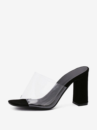 High Heel Mules Transparent Open Toe Chunky Heel Mule Sandals