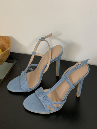 Hellschiefergrau High Heel Sandalen Damen Offene Zehen Riemchensandalen