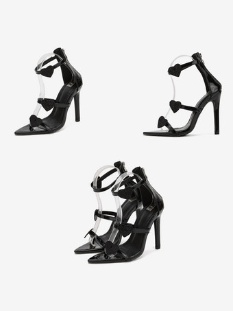 Silver High Heel Sandals Rhinestones Heart Pattern Strappy Party Prom Shoes