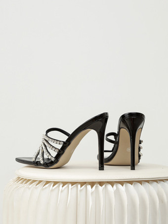 ハイヒール ミュール オープントゥ ラインストーン スティレットヒール スリングバック パンプス