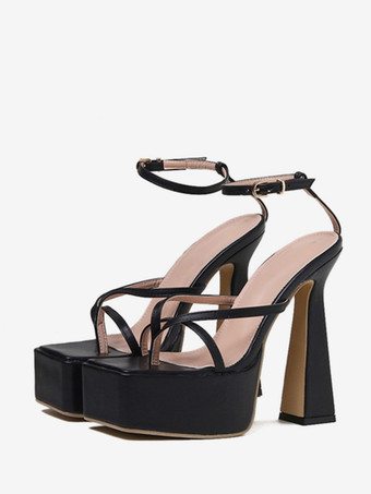 Black White High Heel Sandals Flip Flop Platform Ankle Strap Sandal Shoes