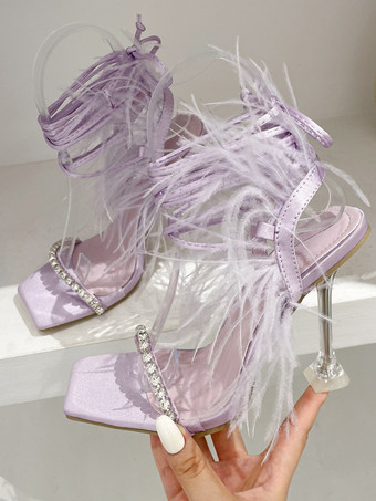 Grüne Party-Schuhe mit Kunstfedern und Strasssteinen High Heel-Sandalen zum Schnüren