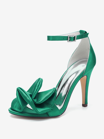 vert Chaussures de demoiselle d'honneur à talons hauts bout ouvert détails froncés bride à la cheville chaussures de fête de mariage