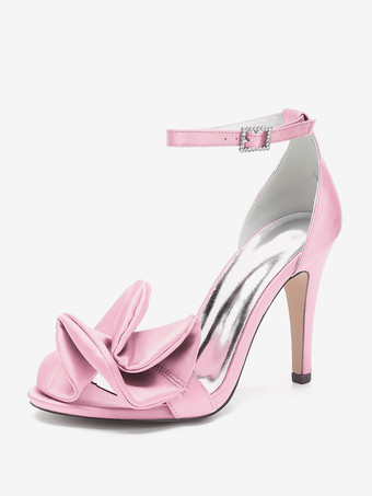 RoseChaussures de demoiselle d'honneur à talons hauts bout ouvert détails froncés bride à la cheville chaussures de fête de mariage
