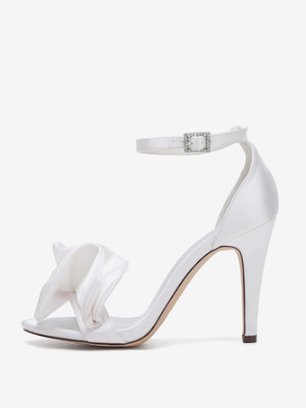 Chaussures de demoiselle d'honneur à talons hauts bout ouvert détails froncés bride à la cheville chaussures de fête de mariage