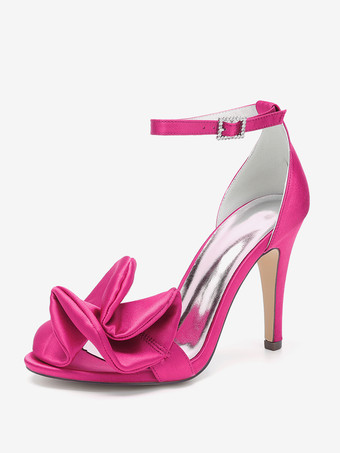 Rouge roséChaussures de demoiselle d'honneur à talons hauts bout ouvert détails froncés bride à la cheville chaussures de fête de mariage