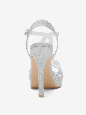 Goldene Hochzeitsschuhe mit offener Spitze und Strasssteinen Riemchen-High-Heel-Abschlussball-Partyschuhe