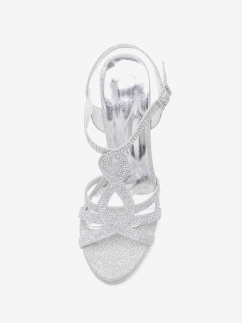 Goldene Hochzeitsschuhe mit offener Spitze und Strasssteinen Riemchen-High-Heel-Abschlussball-Partyschuhe