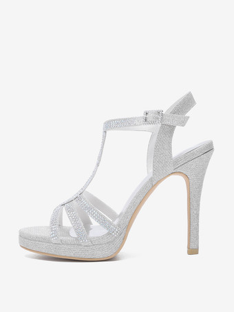 Goldene Hochzeitsschuhe mit offener Spitze und Strasssteinen Riemchen-High-Heel-Abschlussball-Partyschuhe