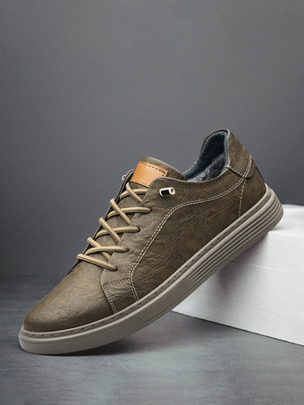 メンズスニーカー 快適なレザー ラウンドトゥ