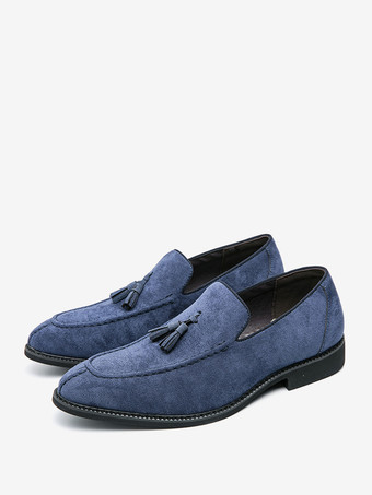 ブルー メンズ用タッセルローファーシューズ ラウンドトゥ マイクロスエードアッパーシューズ
