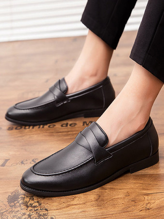 ブラック メンズ ペニーローファー PUレザーシューズ