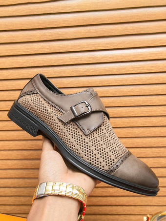 ラウンドトゥ PUレザー メンズ モンクローファーシューズ