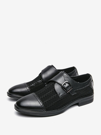 ブラック ラウンドトゥ PUレザー メンズ モンクローファーシューズ