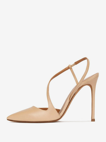 ライト アプリコットゴールドハイヒール ポインテッドトゥ ストラップ スリングバック パーティーシューズ レディース