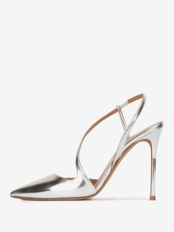 シルバー ゴールドハイヒール ポインテッドトゥ ストラップ スリングバック パーティーシューズ レディース