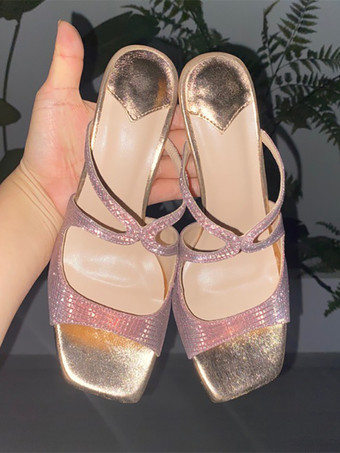 RosaRosa Pantoletten mit hohem Absatz und Metallic-Optik Riemchen-Partyschuhe