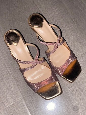 Rosa Pantoletten mit hohem Absatz und Metallic-Optik Riemchen-Partyschuhe