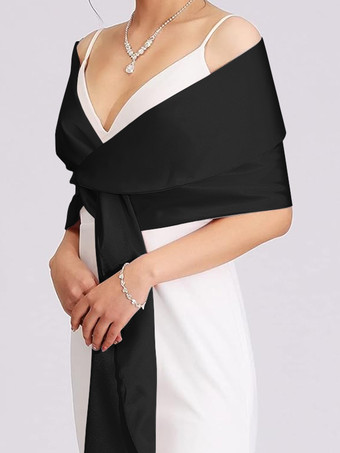 ブラック ウェディングラップ シルバーショール サテン生地 ブライダルカバーアップ