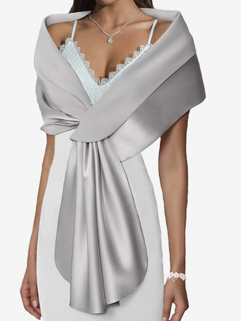 ウェディングラップ シルバーショール サテン生地 ブライダルカバーアップ