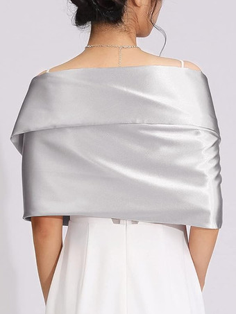 ウェディングラップ シルバーショール サテン生地 ブライダルカバーアップ