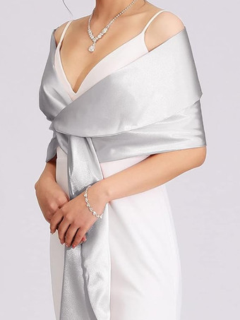 シルバー ウェディングラップ シルバーショール サテン生地 ブライダルカバーアップ