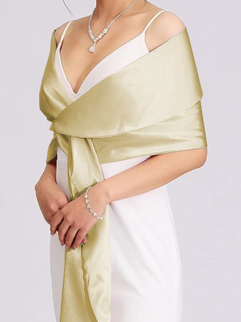 シャンパンカラーウェディングラップ シルバーショール サテン生地 ブライダルカバーアップ