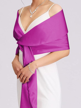 ローズレッドウェディングラップ シルバーショール サテン生地 ブライダルカバーアップ