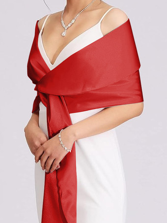 レッド ウェディングラップ シルバーショール サテン生地 ブライダルカバーアップ