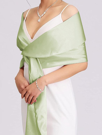 セージグリーンウェディングラップ シルバーショール サテン生地 ブライダルカバーアップ