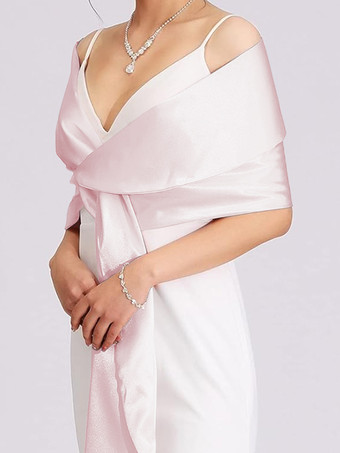 ライトピンクウェディングラップ シルバーショール サテン生地 ブライダルカバーアップ